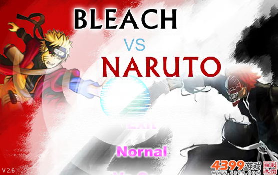 나루토와 이치고가 서로를 향해 돌진하며 라센간과 흑백 에너지가 충돌하는 나루토 vs 블리치 2.6 타이틀 화면